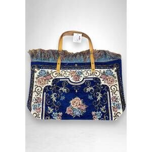 NEW JIJOU CAPRI women's tapestry leather double handle handbag in blue